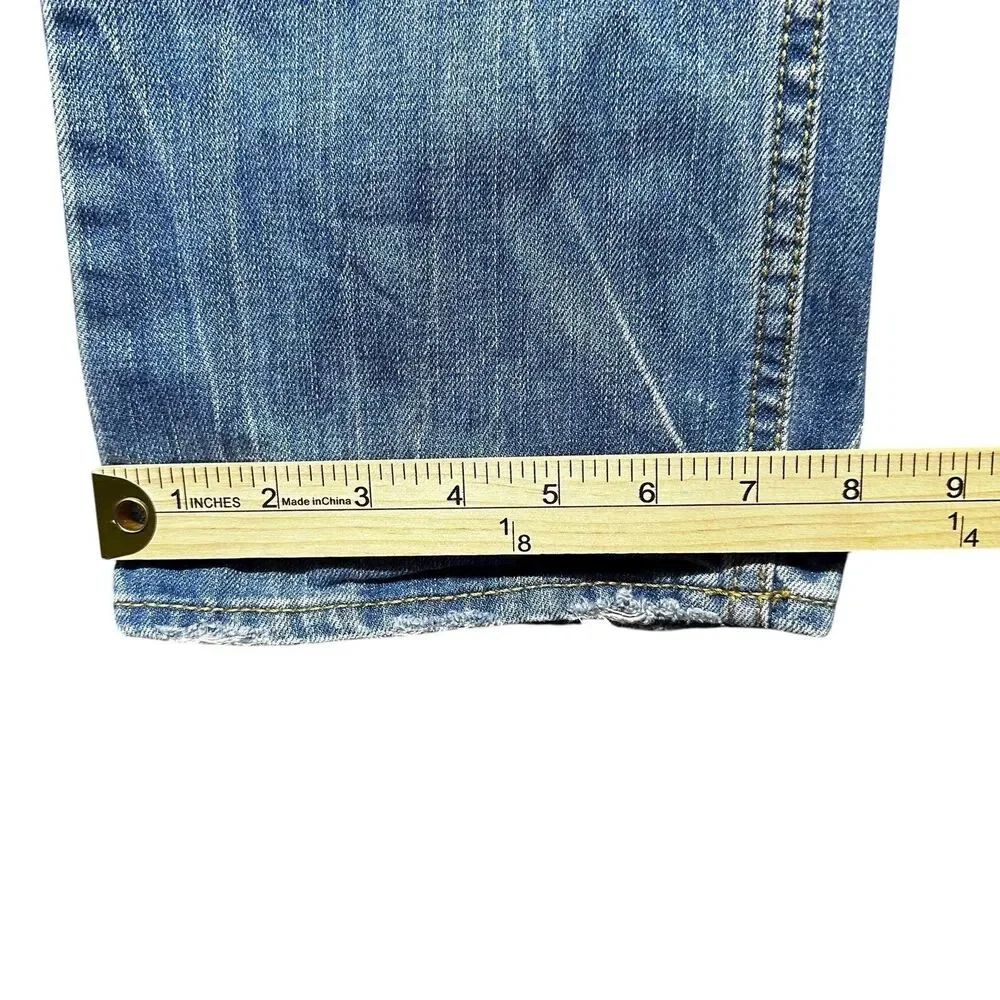 American Eagle Mens 29x32 Relaxed Straight Jeans Blue Distressed Western EUC